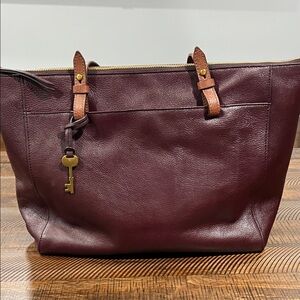 Fossil Burgundy Leather Tote Bag